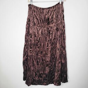 COLDWATER CREEK Brown Velvet Broomstick Skirt SIze L Sequins Witchy Whimsygoth